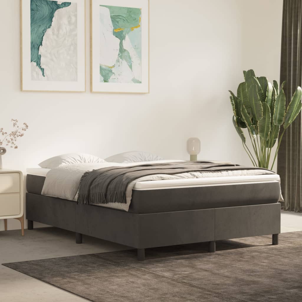 Boxspring met matras fluweel donkergrijs 140x200 cm – afbeelding 1