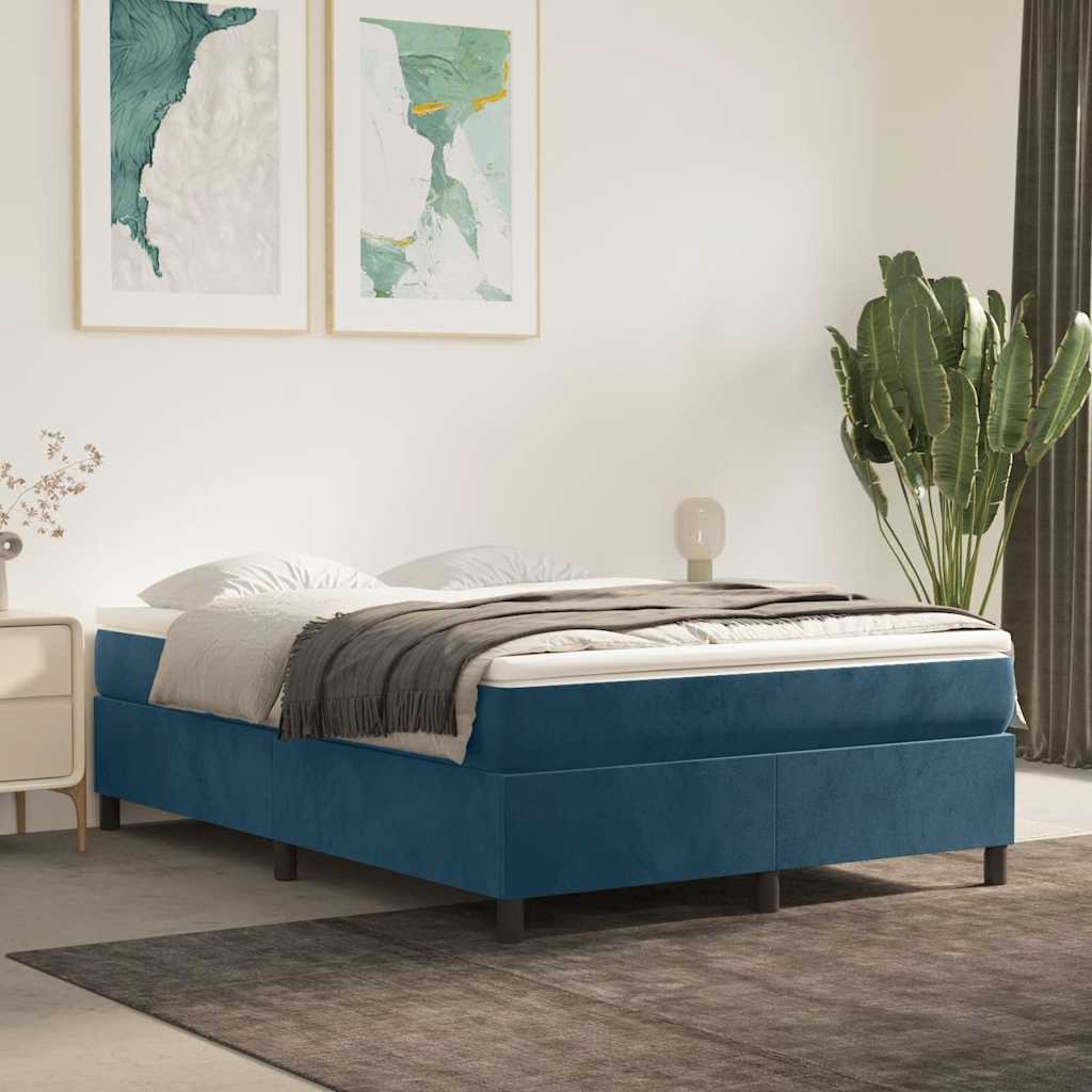 Boxspring met matras fluweel donkerblauw 140x200 cm – afbeelding 1
