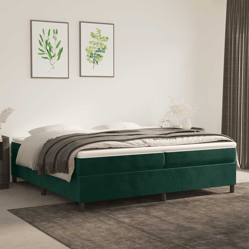 Boxspring met matras fluweel donkergroen 200x200 cm – afbeelding 1