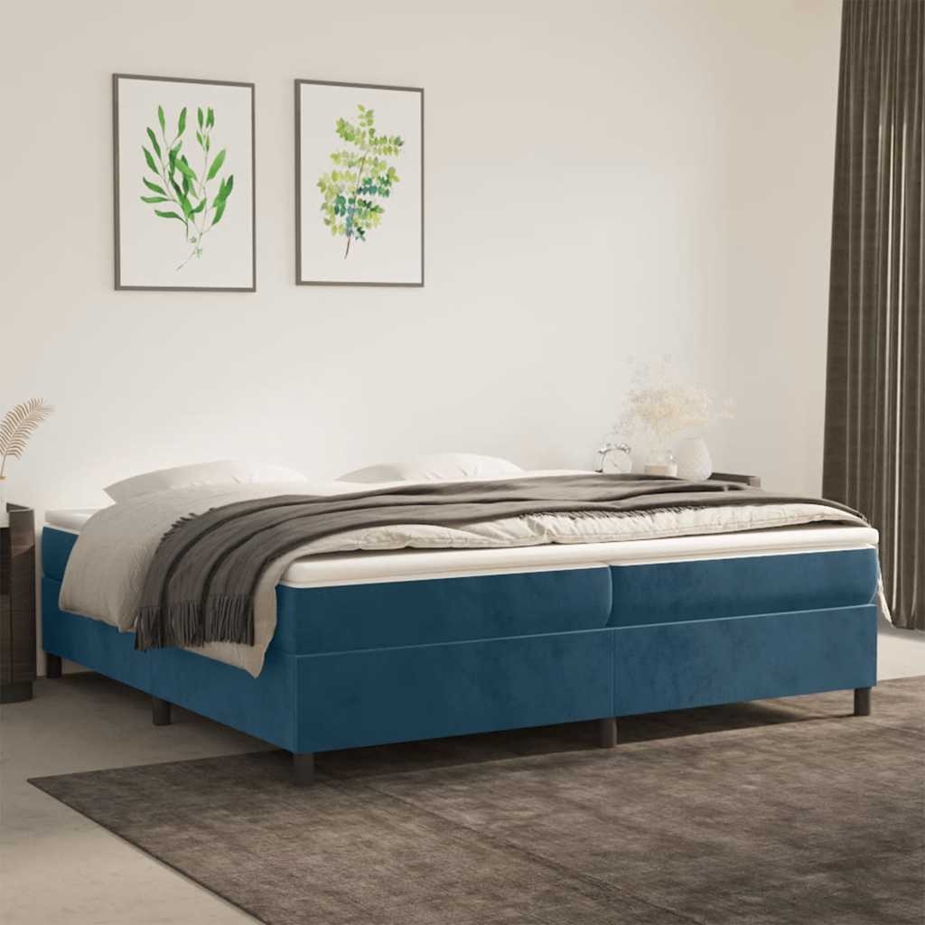 Boxspring met matras fluweel donkerblauw 200x200 cm – afbeelding 1