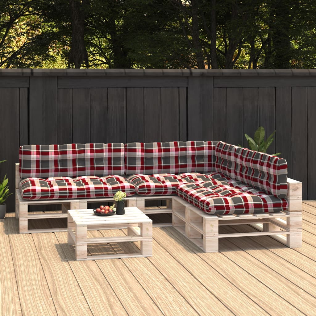 Bankkussens pallet 7 st ruitpatroon rood – afbeelding 1