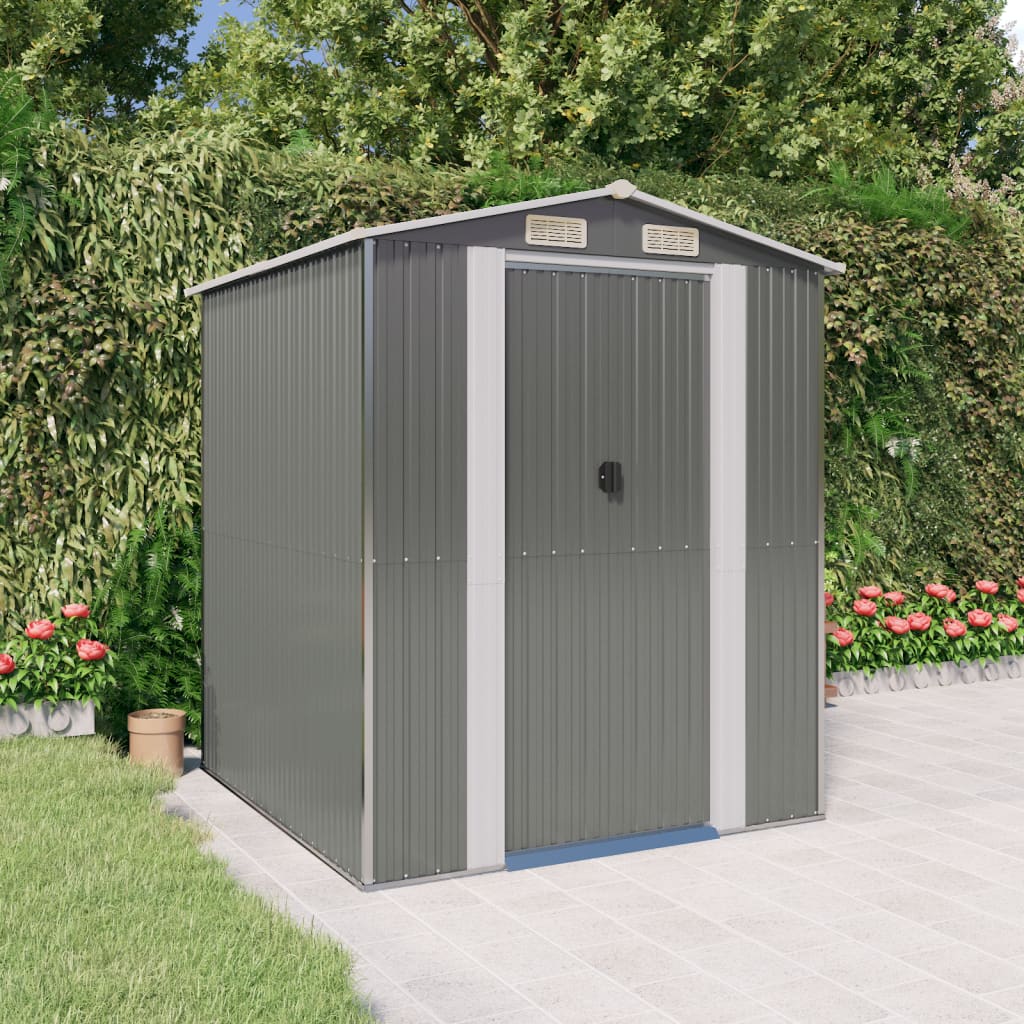 Tuinschuur 192x191x223 cm gegalvaniseerd staal lichtgrijs – afbeelding 1