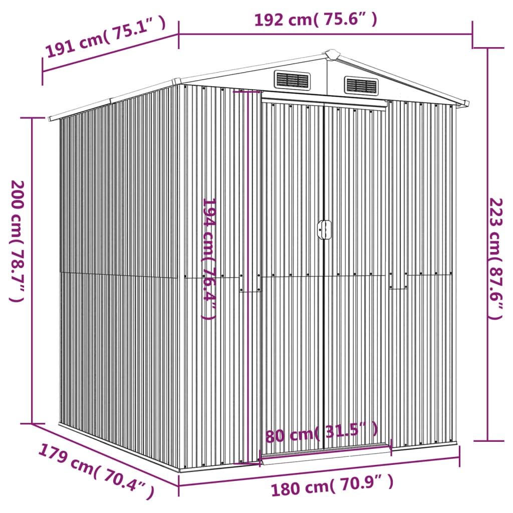 Tuinschuur 192x191x223 cm gegalvaniseerd staal lichtgrijs – afbeelding 8