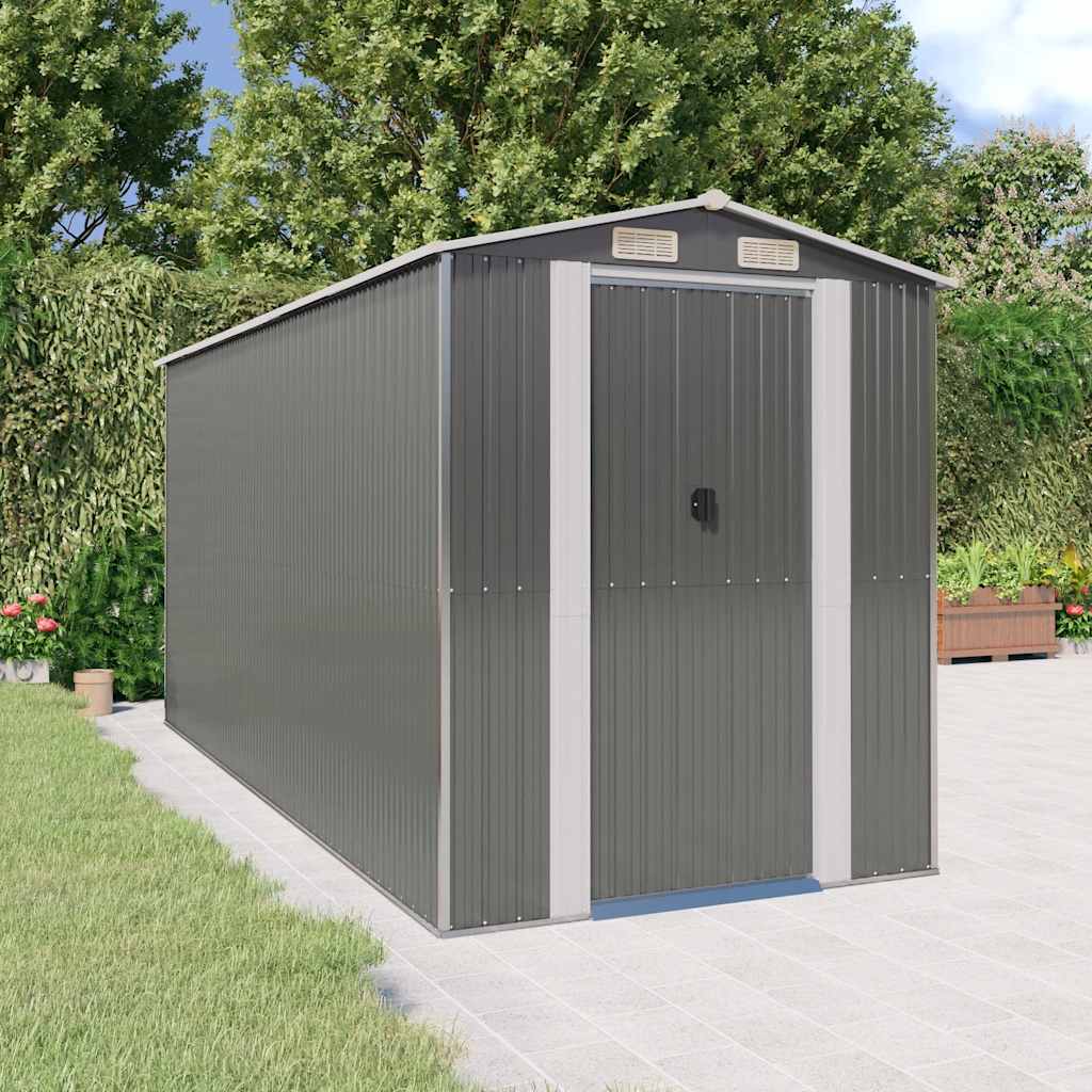 Tuinschuur 192x440x223 cm gegalvaniseerd staal lichtgrijs – afbeelding 1