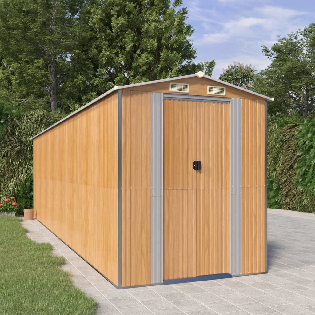 Tuinschuur 192x689x223 cm gegalvaniseerd staal lichtbruin – afbeelding 1