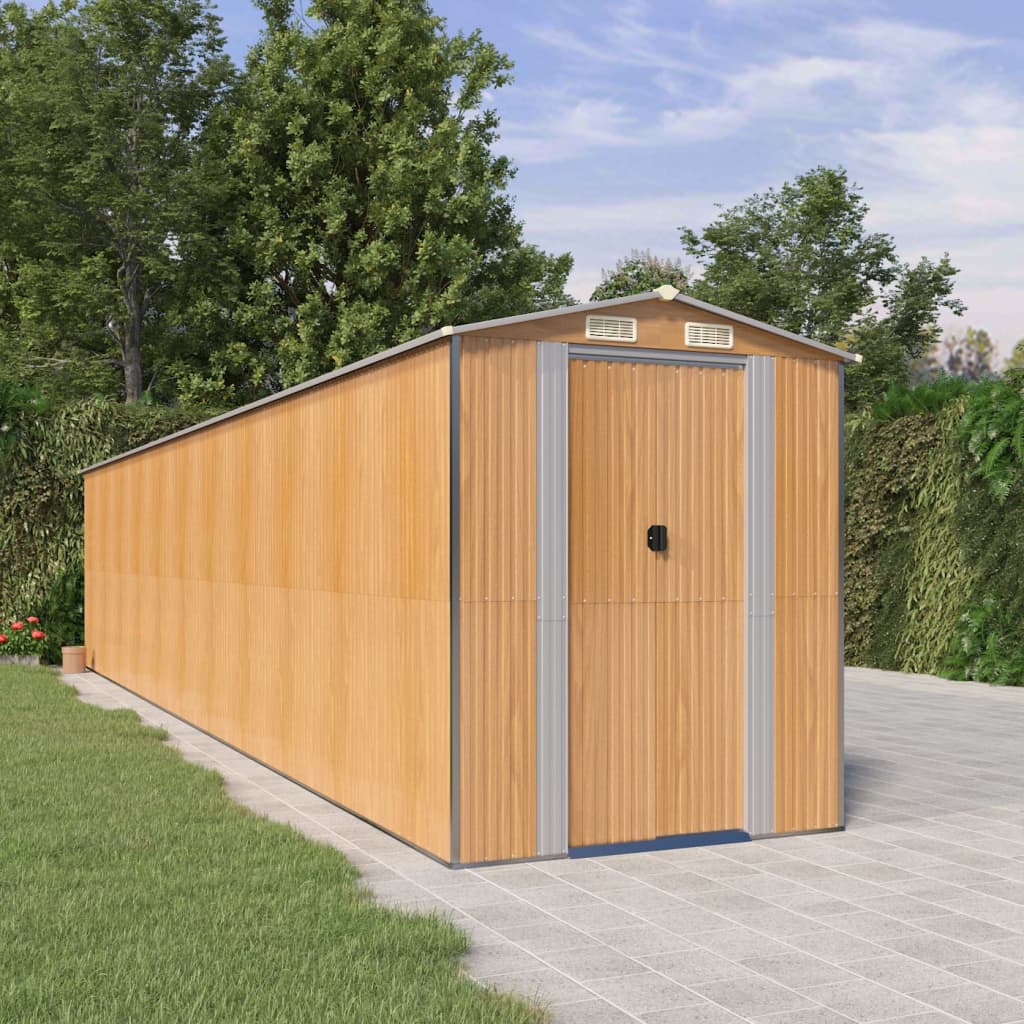 Tuinschuur 192x938x223 cm gegalvaniseerd staal lichtbruin – afbeelding 1