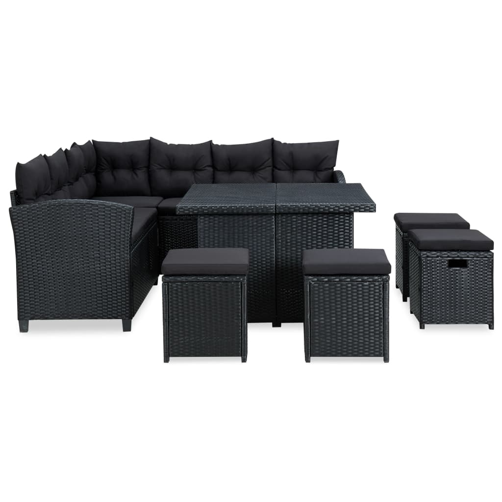 6-delige Loungeset met kussens poly rattan zwart – afbeelding 2