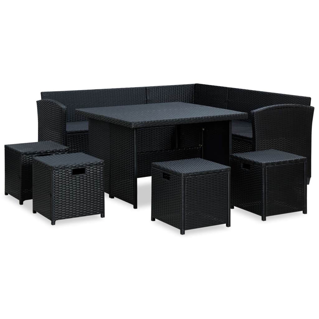 6-delige Loungeset met kussens poly rattan zwart – afbeelding 3