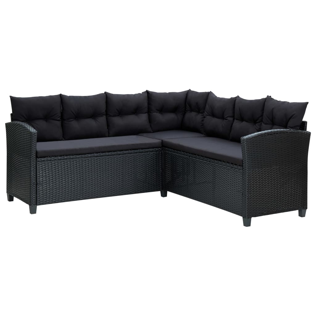 6-delige Loungeset met kussens poly rattan zwart – afbeelding 4