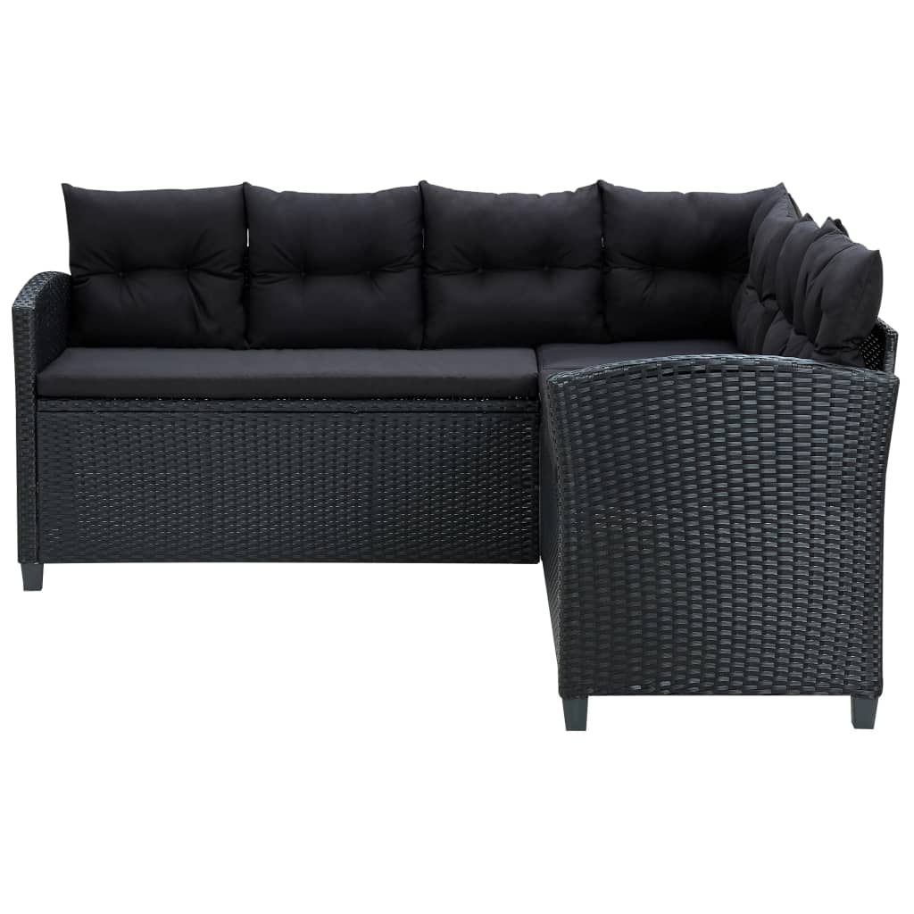 6-delige Loungeset met kussens poly rattan zwart – afbeelding 5