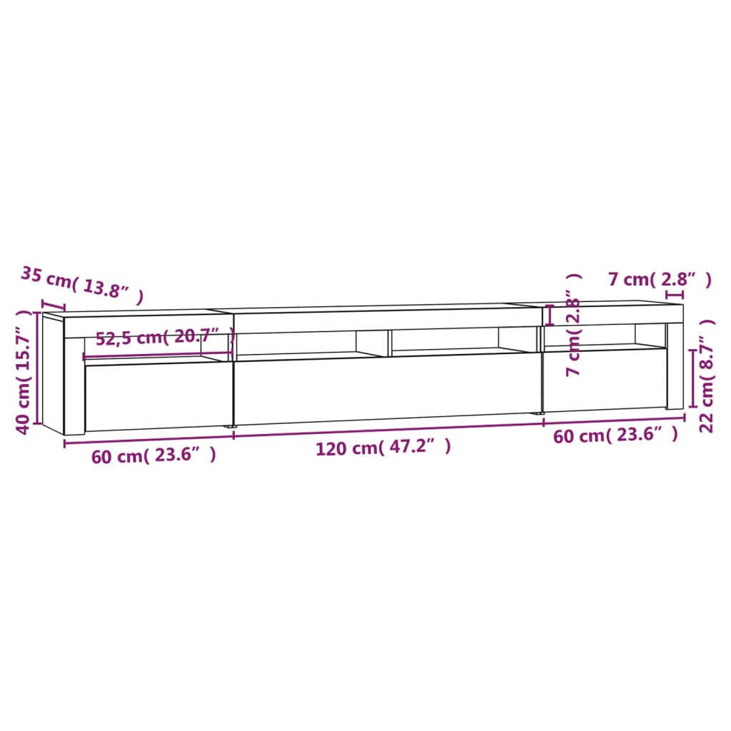 Tv-meubel met LED-verlichting 240x35x40 cm grijs sonoma eiken – afbeelding 12