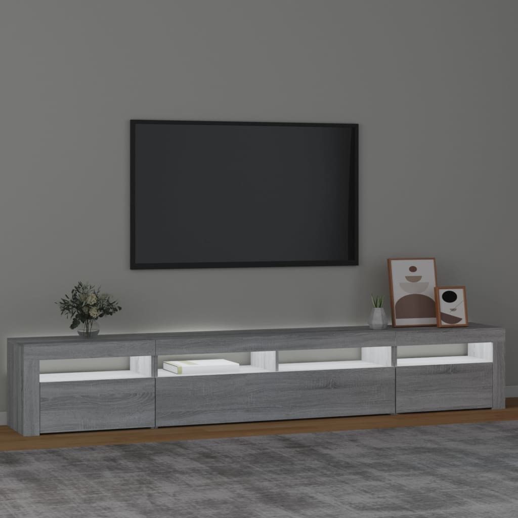 Tv-meubel met LED-verlichting 240x35x40 cm grijs sonoma eiken – afbeelding 3