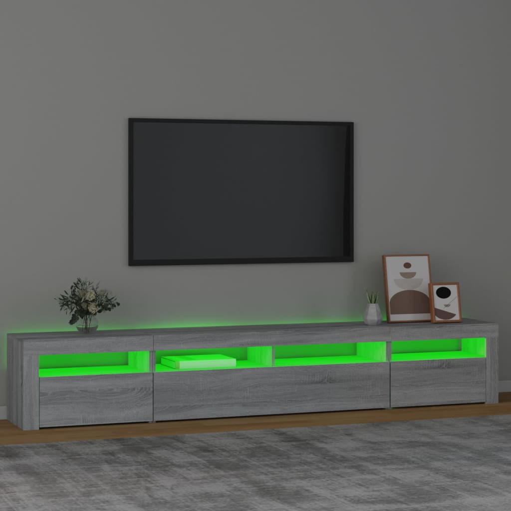 Tv-meubel met LED-verlichting 240x35x40 cm grijs sonoma eiken – afbeelding 4