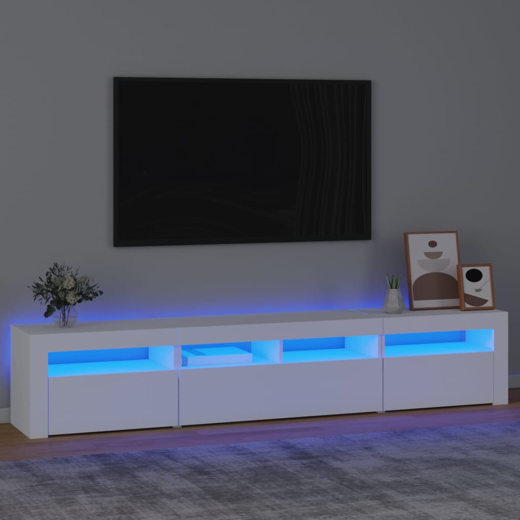 Tv-meubel met LED-verlichting 210x35x40 cm wit – afbeelding 1