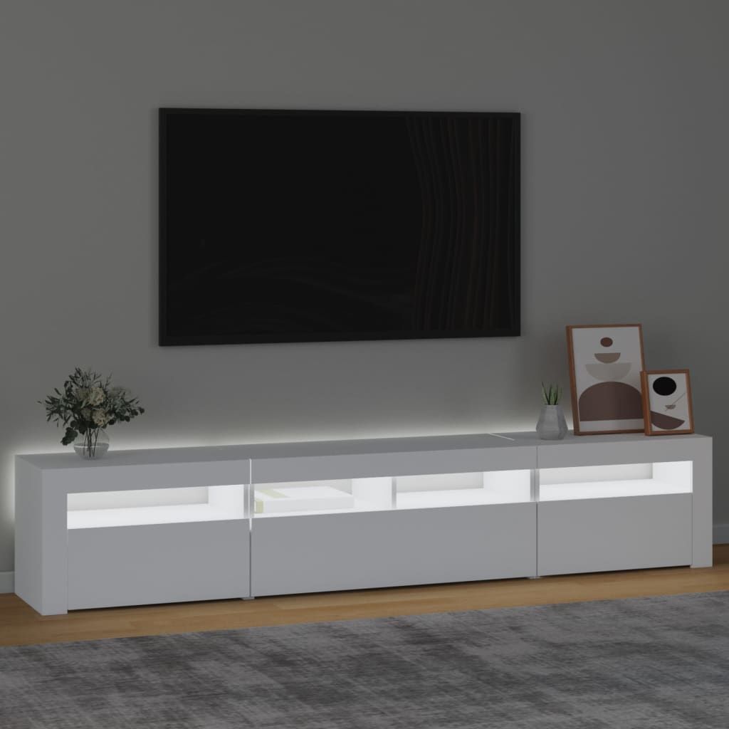Tv-meubel met LED-verlichting 210x35x40 cm wit – afbeelding 3