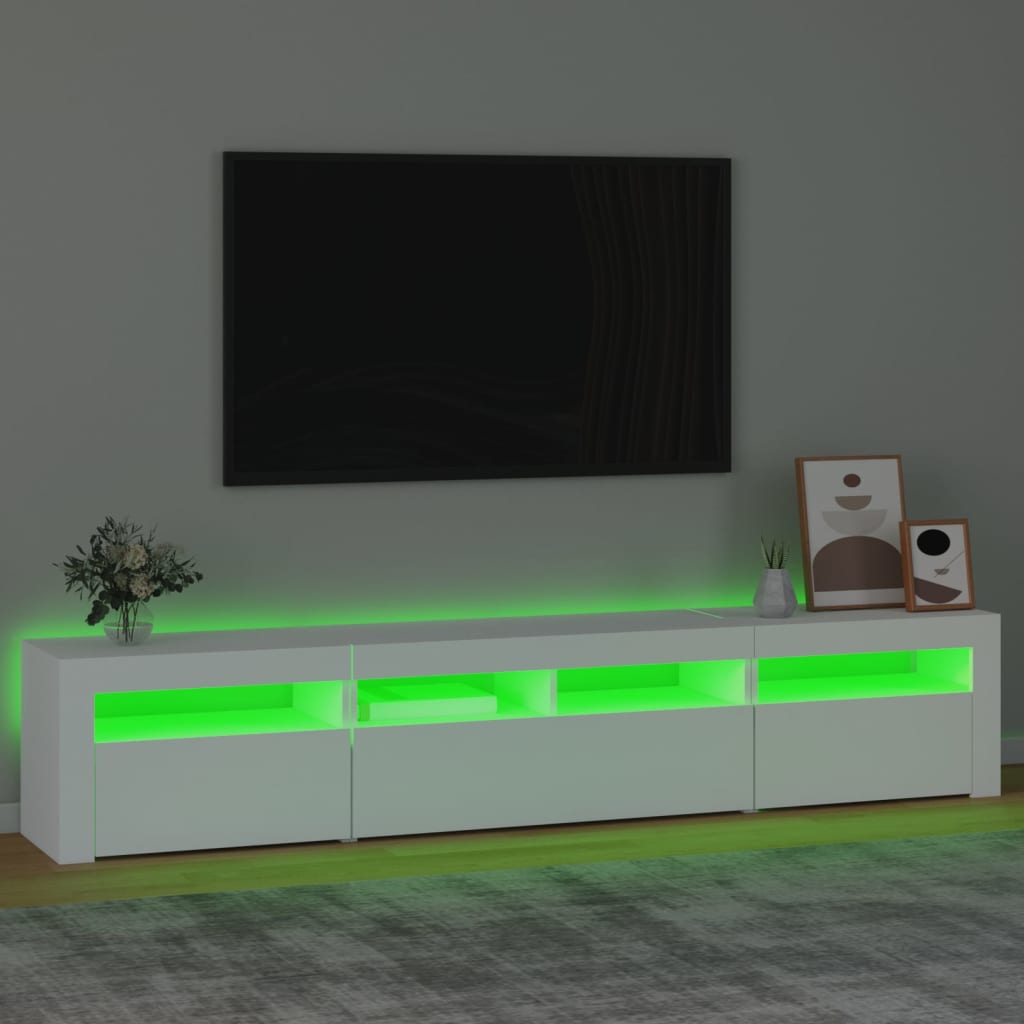 Tv-meubel met LED-verlichting 210x35x40 cm wit – afbeelding 4