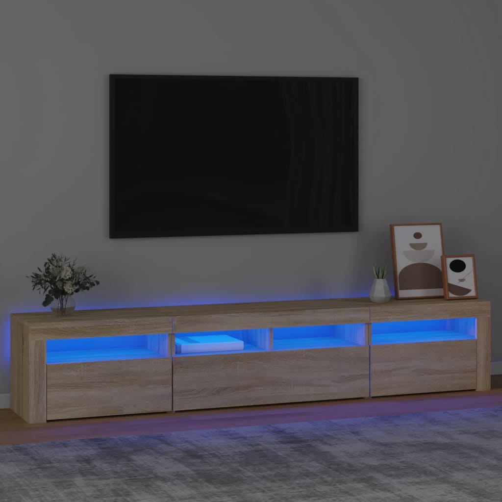 Tv-meubel met LED-verlichting 210x35x40 cm sonoma eikenkleurig – afbeelding 1