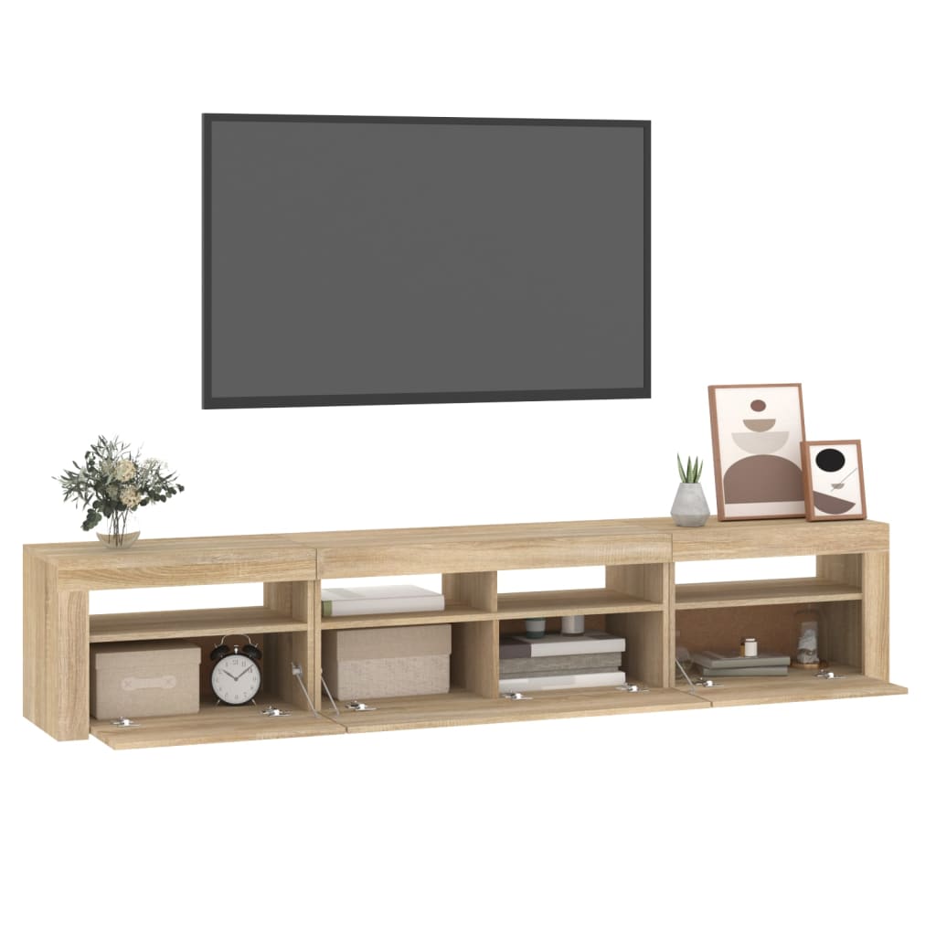 Tv-meubel met LED-verlichting 210x35x40 cm sonoma eikenkleurig – afbeelding 11