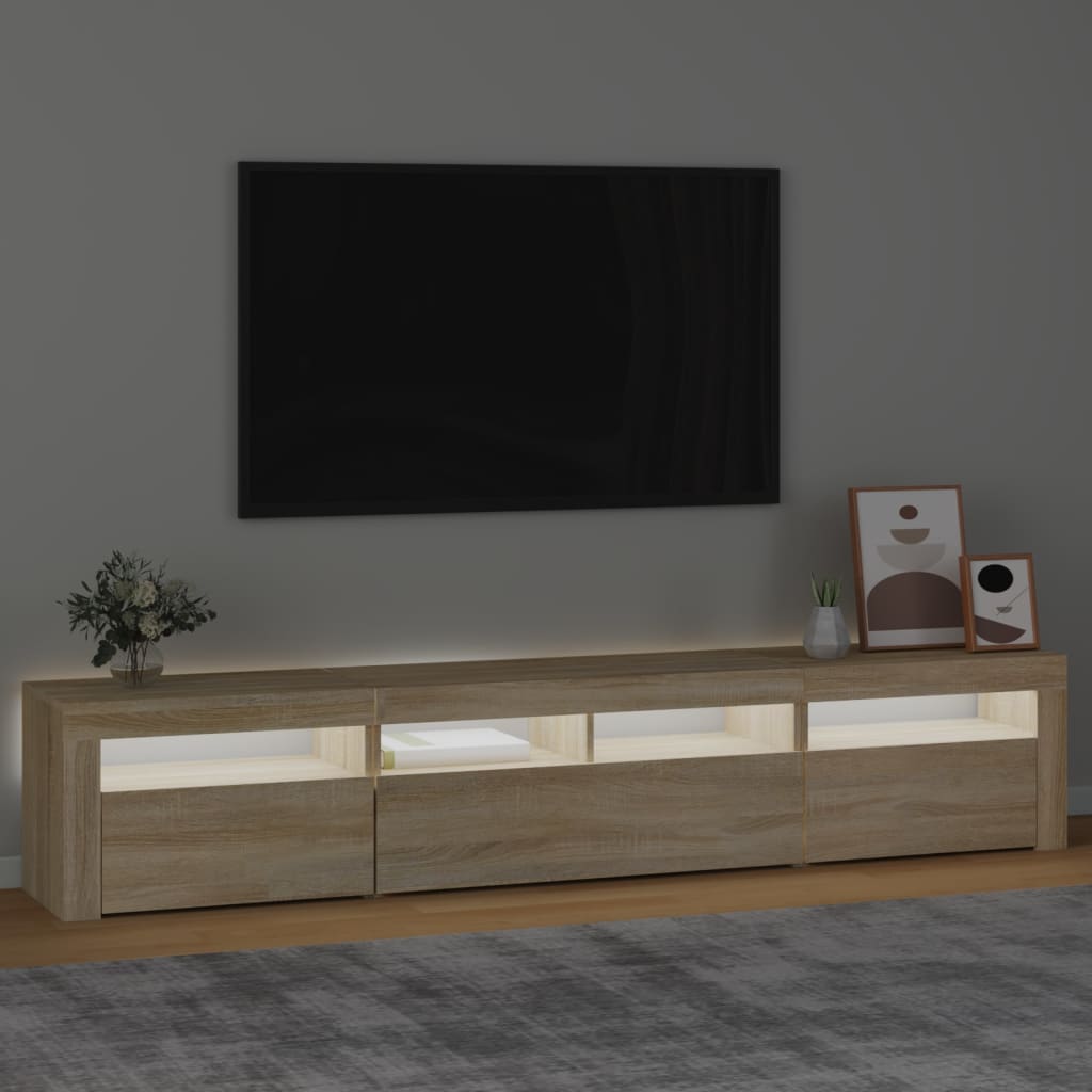 Tv-meubel met LED-verlichting 210x35x40 cm sonoma eikenkleurig – afbeelding 3