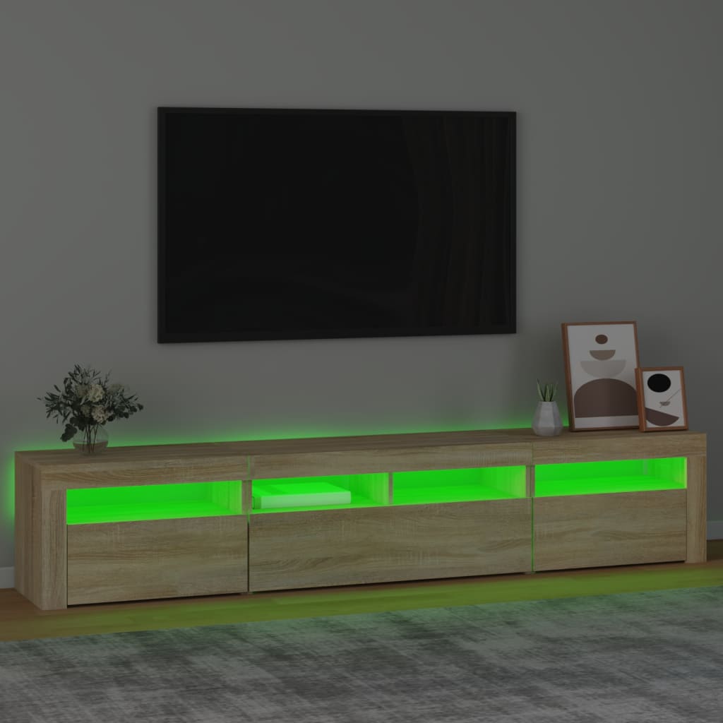 Tv-meubel met LED-verlichting 210x35x40 cm sonoma eikenkleurig – afbeelding 4