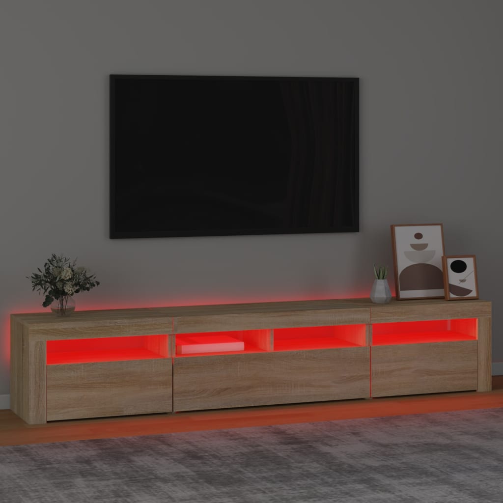 Tv-meubel met LED-verlichting 210x35x40 cm sonoma eikenkleurig – afbeelding 5