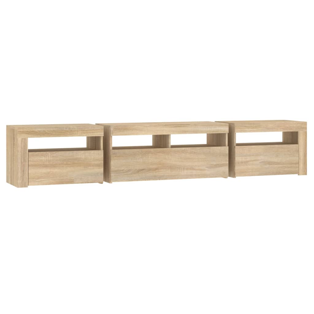 Tv-meubel met LED-verlichting 210x35x40 cm sonoma eikenkleurig – afbeelding 7
