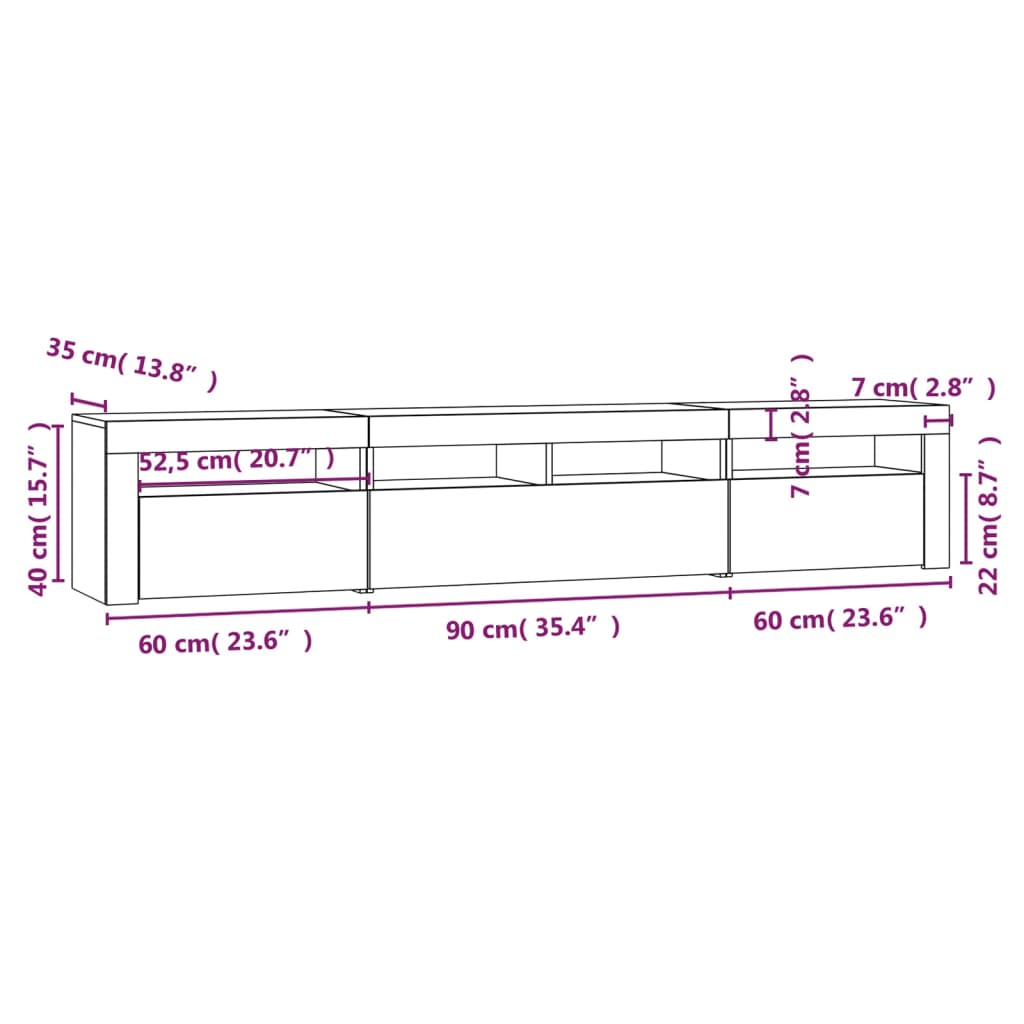 Tv-meubel met LED-verlichting 210x35x40 cm betongrijs – afbeelding 12