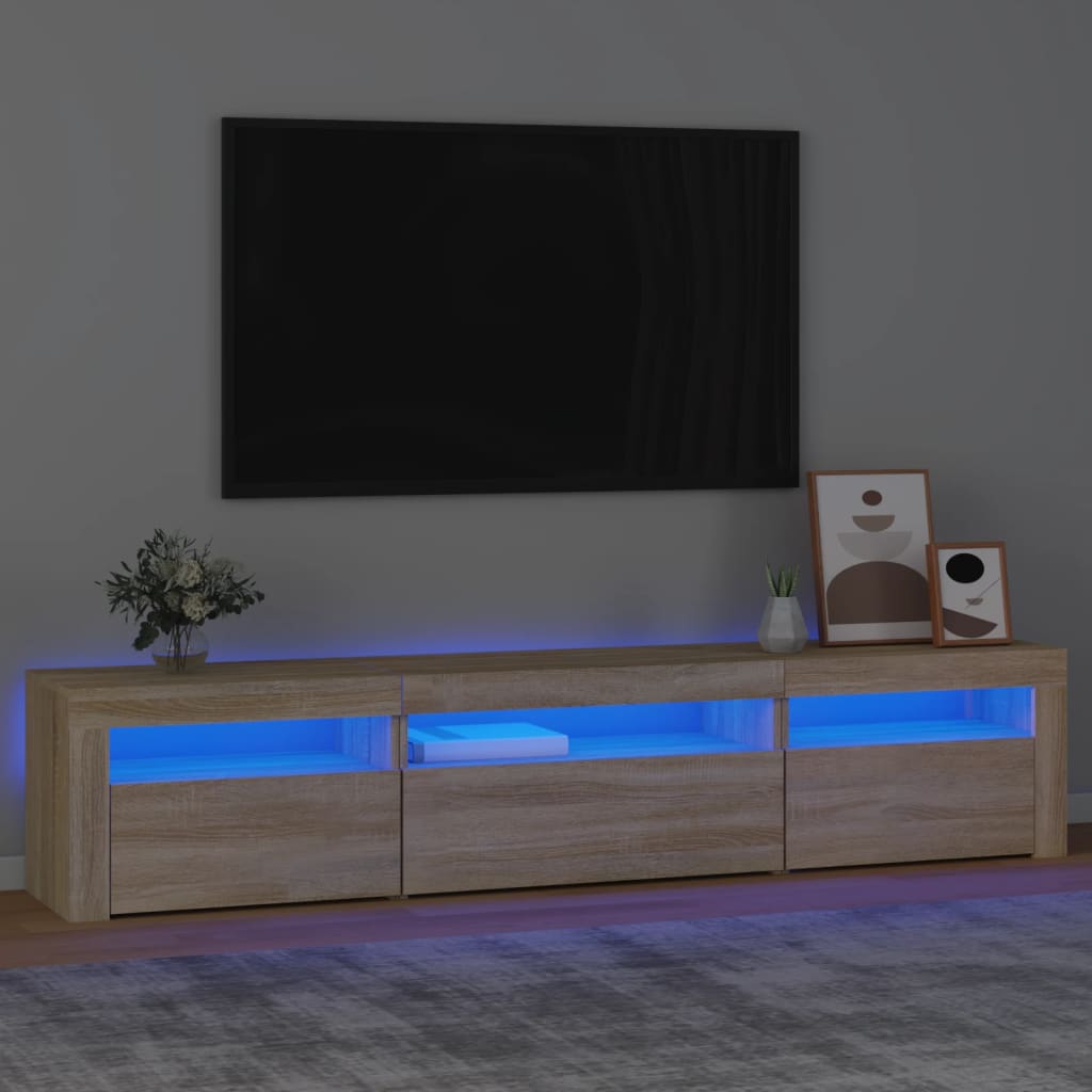 Tv-meubel met LED-verlichting 195x35x40 cm sonoma eikenkleurig – afbeelding 1
