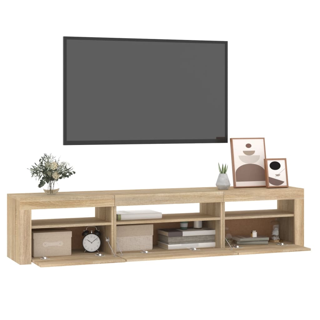 Tv-meubel met LED-verlichting 195x35x40 cm sonoma eikenkleurig – afbeelding 11