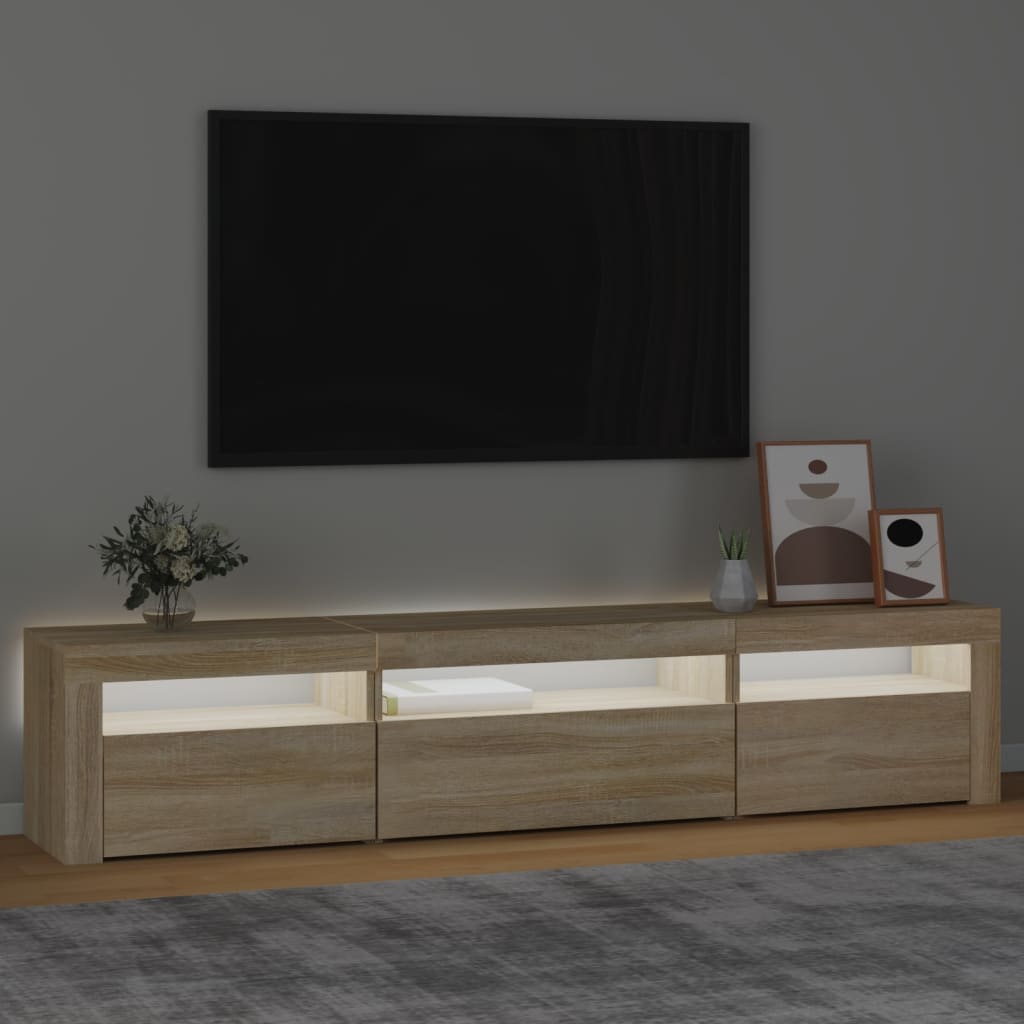 Tv-meubel met LED-verlichting 195x35x40 cm sonoma eikenkleurig – afbeelding 3