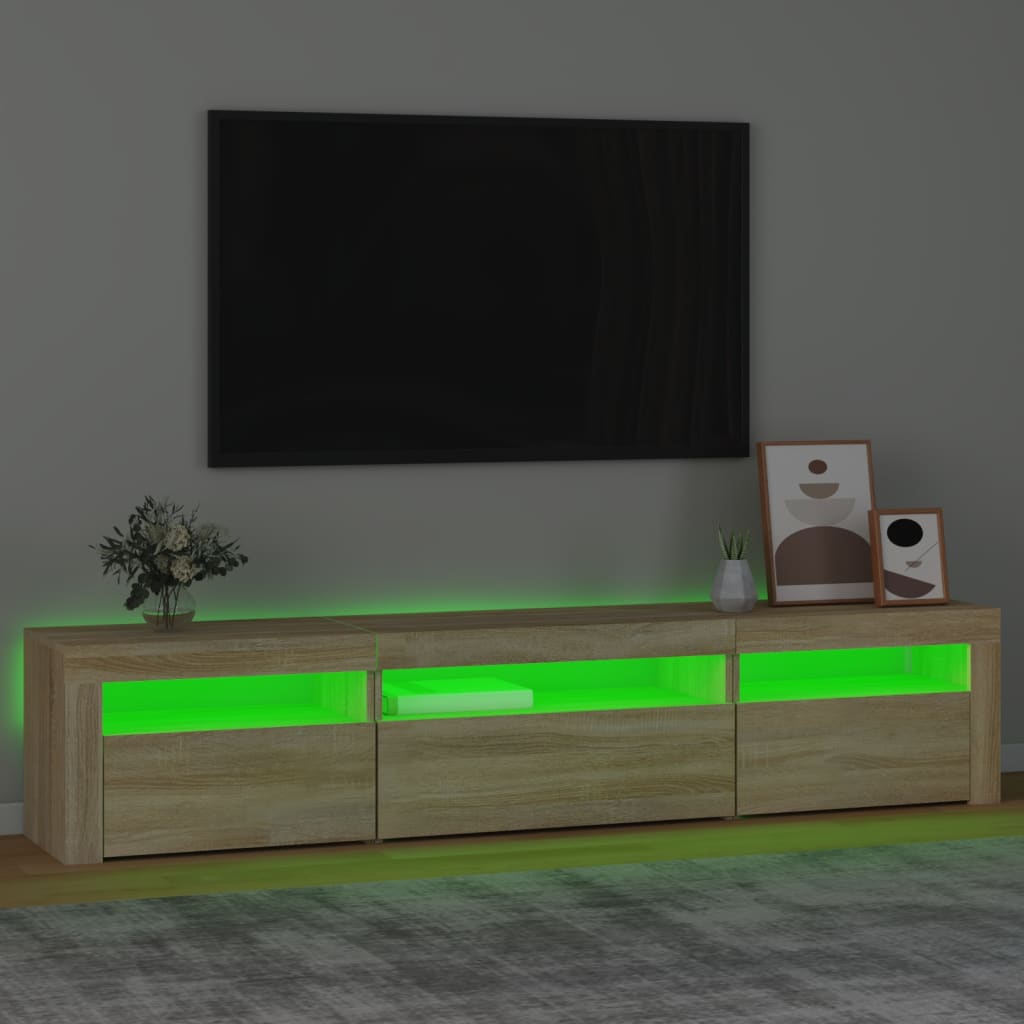 Tv-meubel met LED-verlichting 195x35x40 cm sonoma eikenkleurig – afbeelding 4