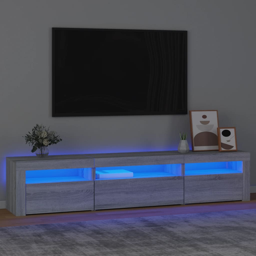 Tv-meubel met LED-verlichting 195x35x40 cm grijs sonoma eiken – afbeelding 1