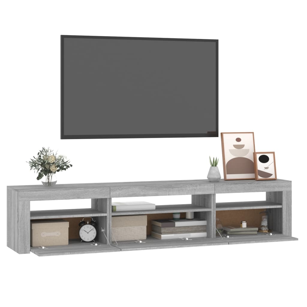 Tv-meubel met LED-verlichting 195x35x40 cm grijs sonoma eiken – afbeelding 11