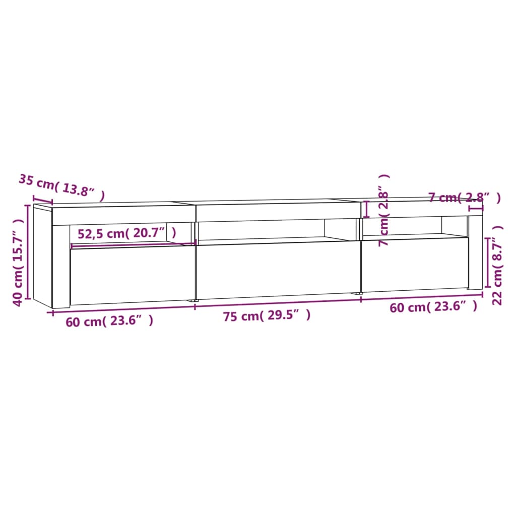 Tv-meubel met LED-verlichting 195x35x40 cm grijs sonoma eiken – afbeelding 12