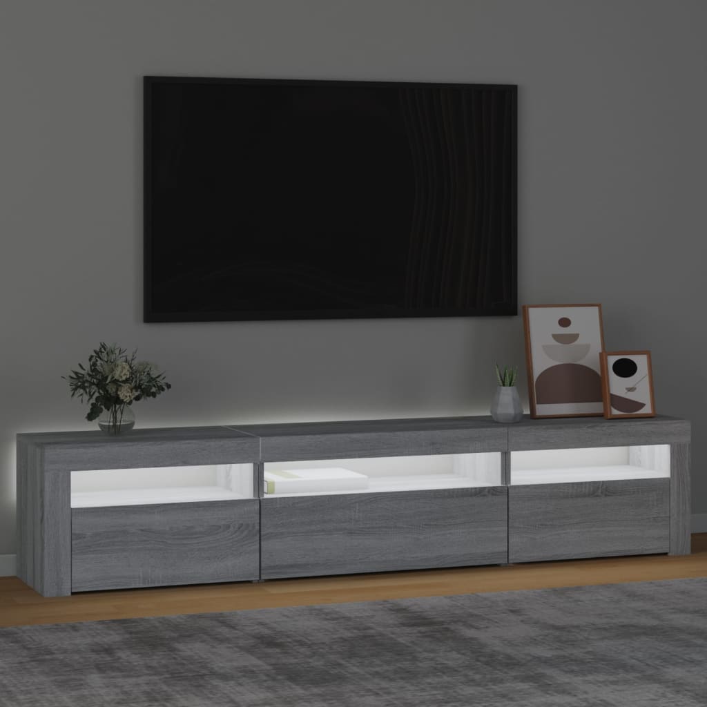 Tv-meubel met LED-verlichting 195x35x40 cm grijs sonoma eiken – afbeelding 3
