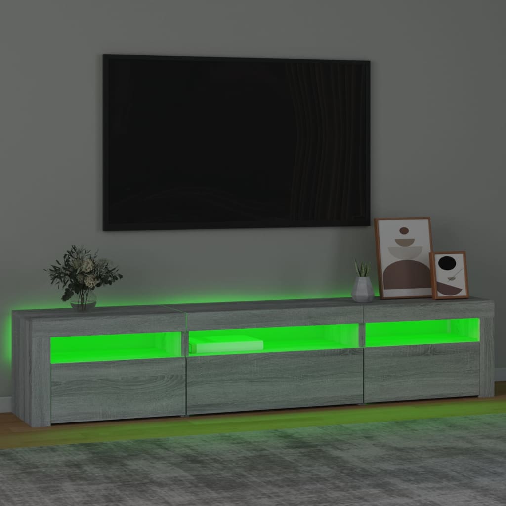 Tv-meubel met LED-verlichting 195x35x40 cm grijs sonoma eiken – afbeelding 4