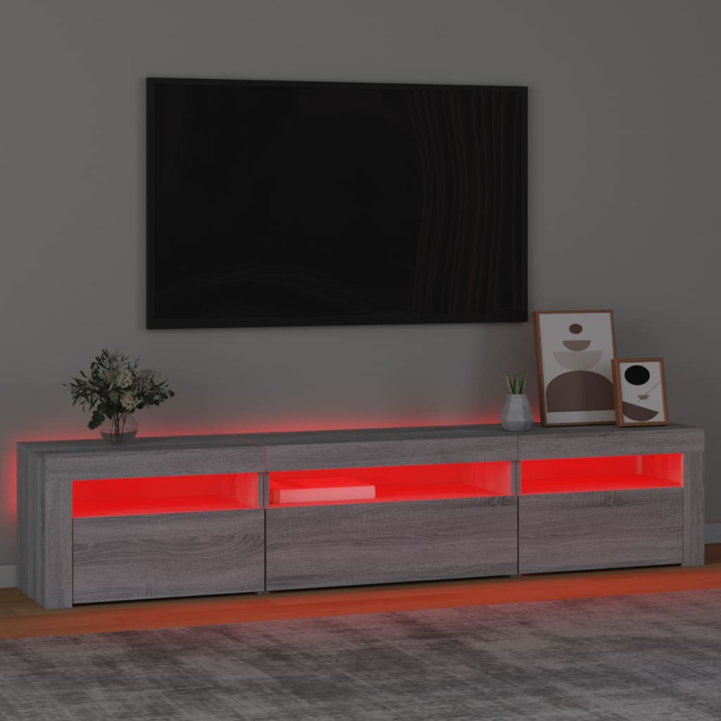Tv-meubel met LED-verlichting 195x35x40 cm grijs sonoma eiken – afbeelding 5