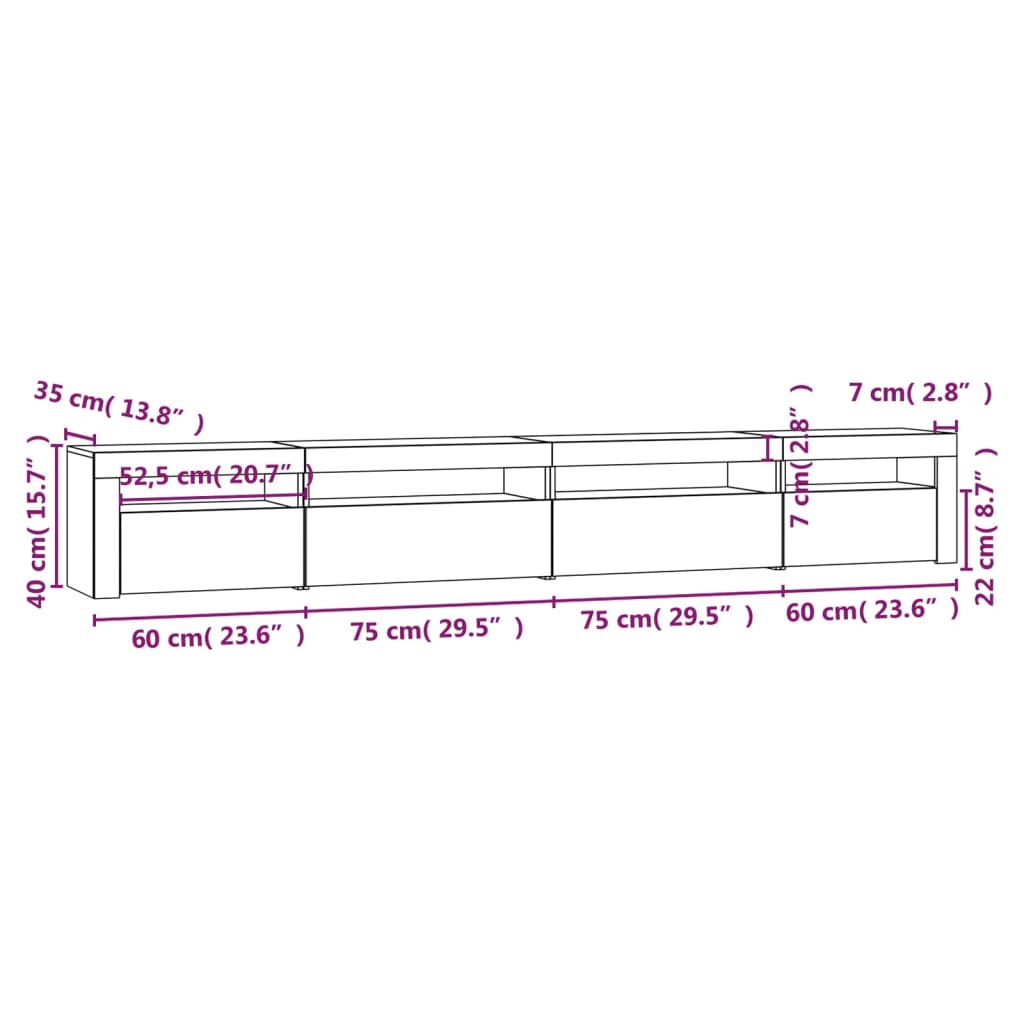 Tv-meubel met LED-verlichting 270x35x40 cm sonoma eikenkleurig – afbeelding 12