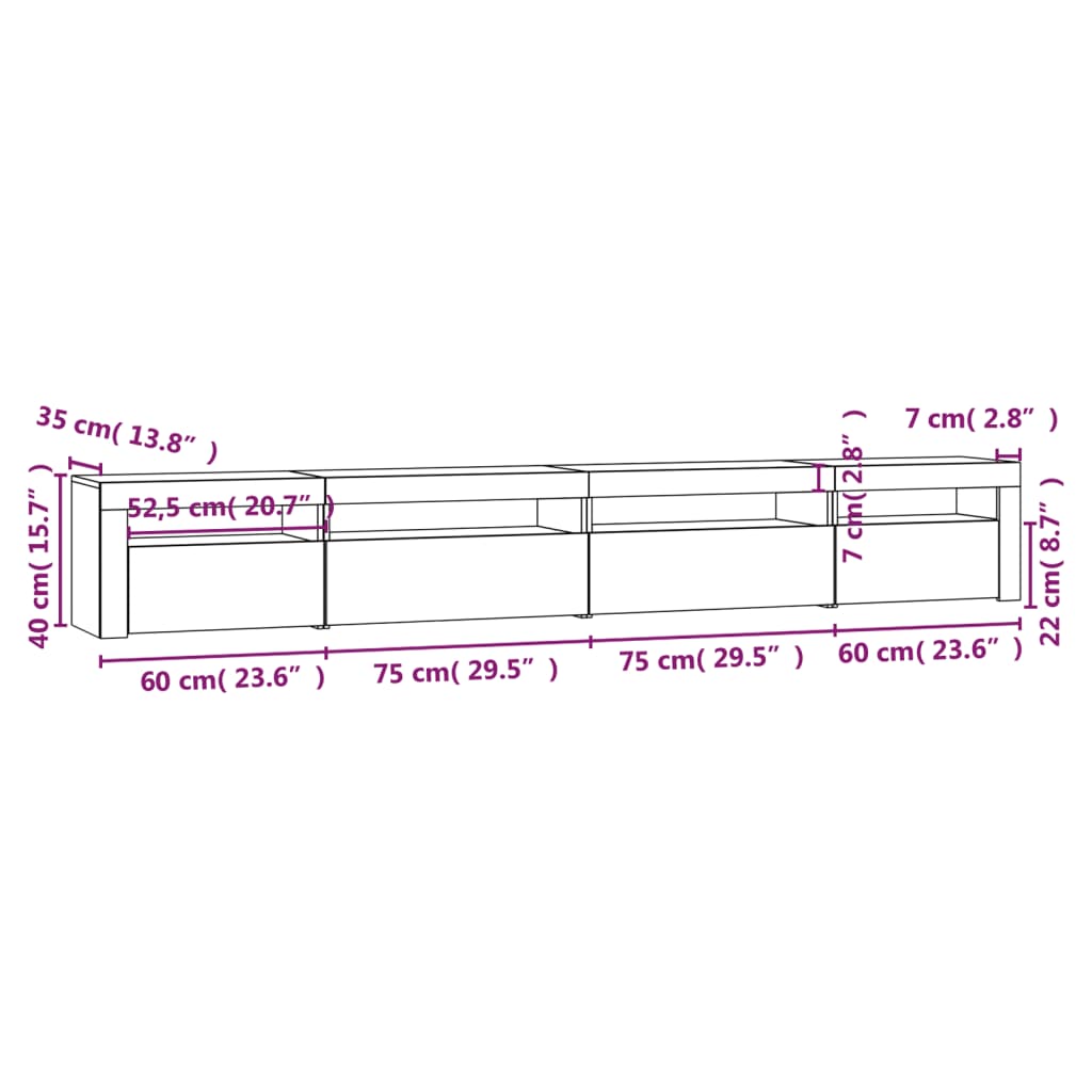 Tv-meubel met LED-verlichting 270x35x40 cm grijs sonoma eiken – afbeelding 12