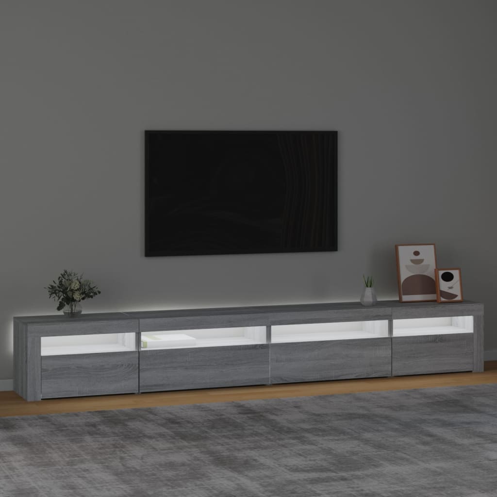 Tv-meubel met LED-verlichting 270x35x40 cm grijs sonoma eiken – afbeelding 3