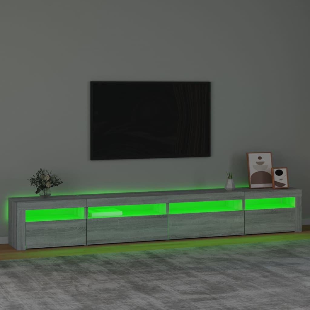 Tv-meubel met LED-verlichting 270x35x40 cm grijs sonoma eiken – afbeelding 4