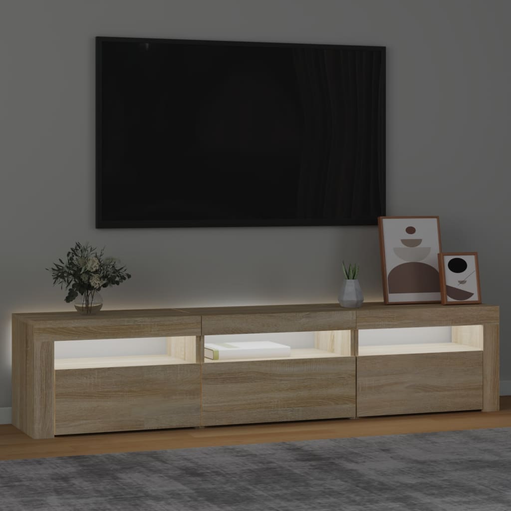 Tv-meubel met LED-verlichting 180x35x40 cm sonoma eikenkleurig – afbeelding 3