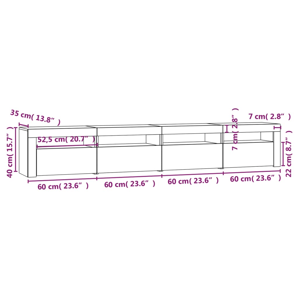 Tv-meubel met LED-verlichting 240x35x40 cm wit – afbeelding 12