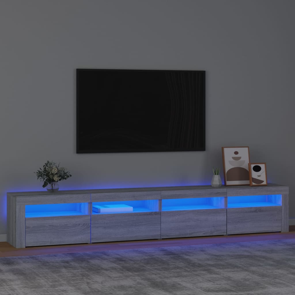 Tv-meubel met LED-verlichting 240x35x40 cm grijs sonoma eiken – afbeelding 1