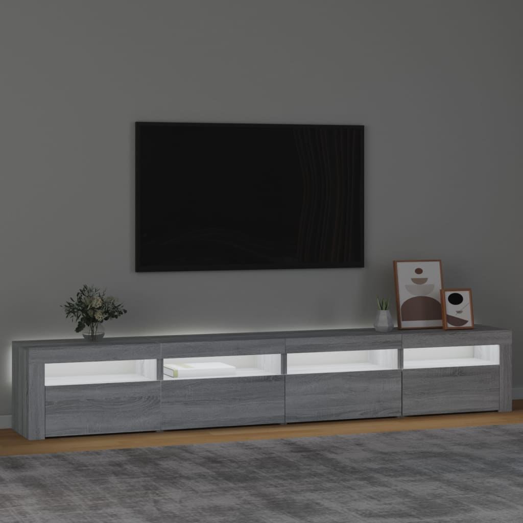 Tv-meubel met LED-verlichting 240x35x40 cm grijs sonoma eiken – afbeelding 3