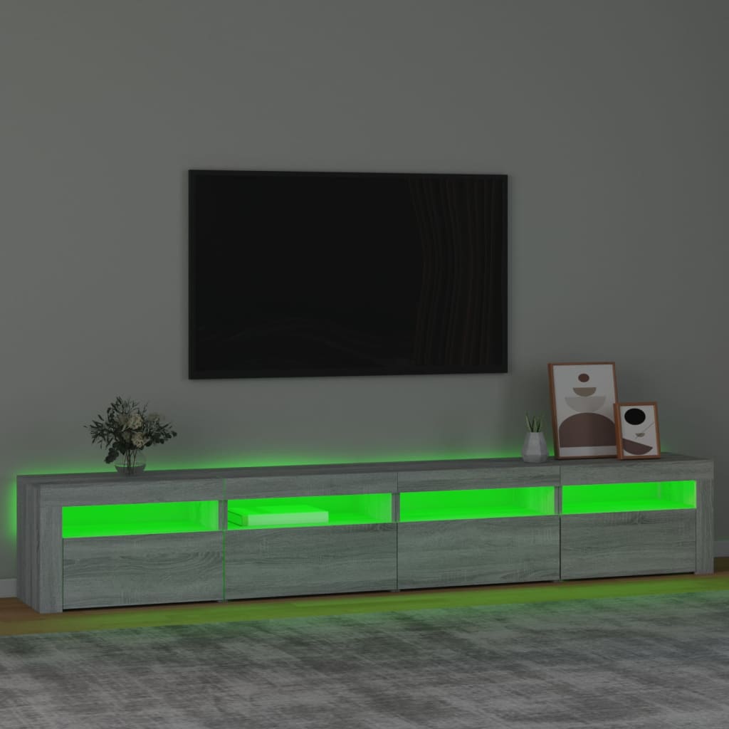 Tv-meubel met LED-verlichting 240x35x40 cm grijs sonoma eiken – afbeelding 4