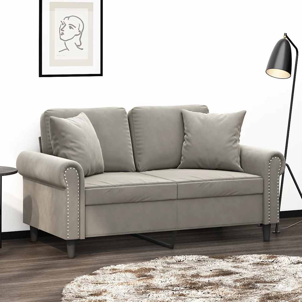 Tweezitsbank met kussens 120 cm fluweel lichtgrijs – afbeelding 1