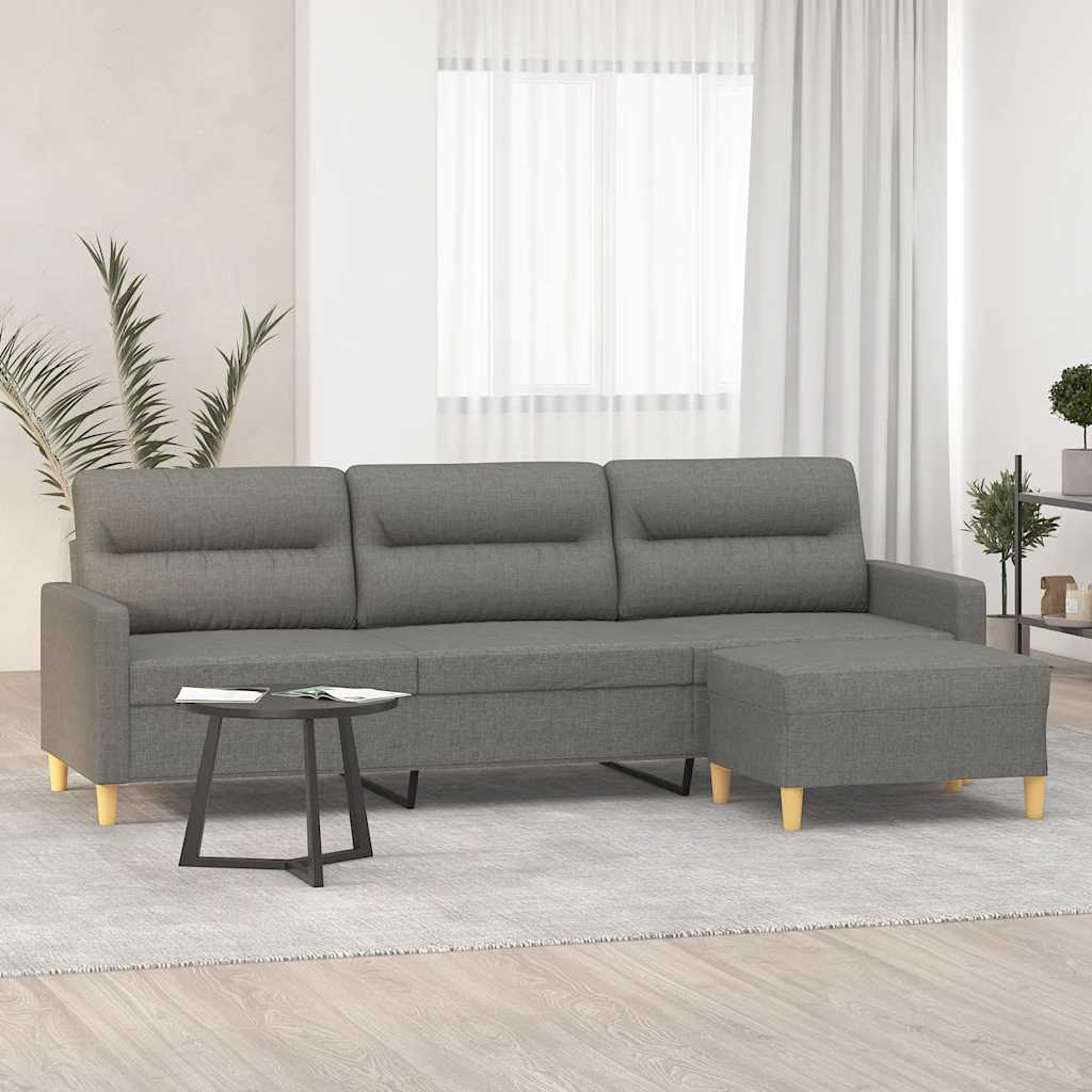 Driezitsbank met voetenbank 210 cm stof donkergrijs