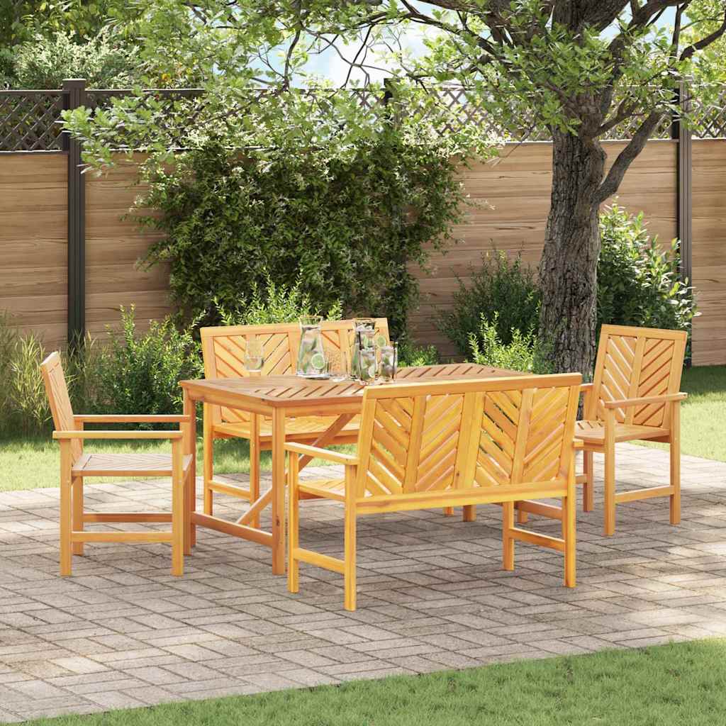 Tuin eettafelset 5 pcs Bruin Massief Acaciahout – afbeelding 1