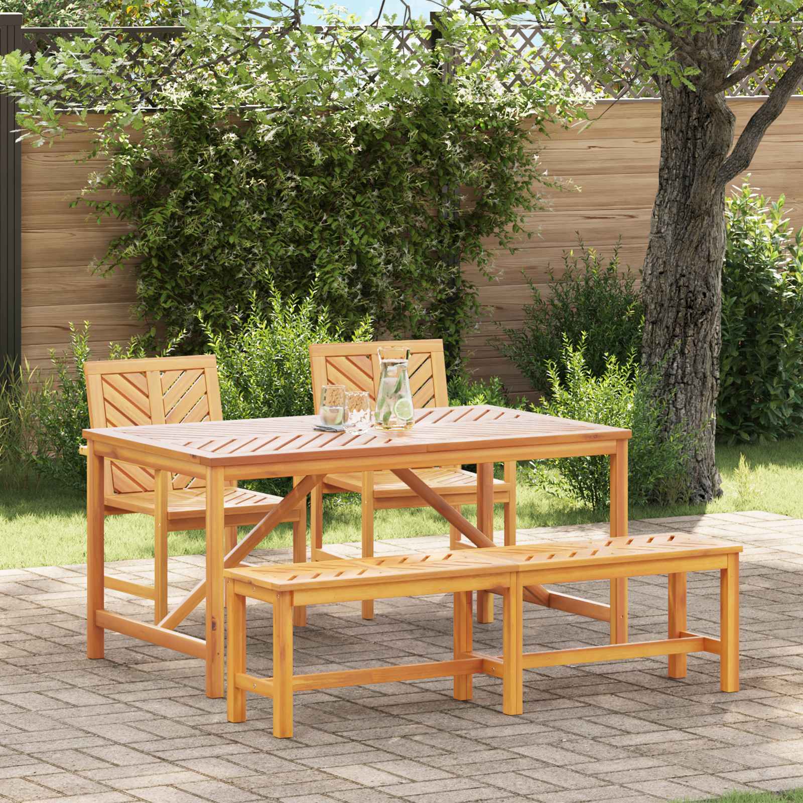 Tuin eettafelset 4 pcs Bruin Massief Acaciahout – afbeelding 1